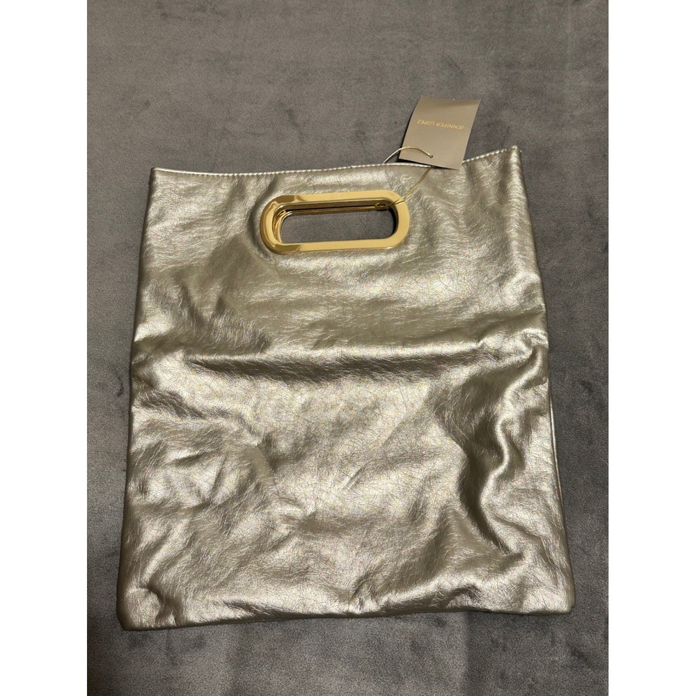 Jennifer Lopez Metallic Gold Cutout Handle Clutch Bag Evening Tote NWT